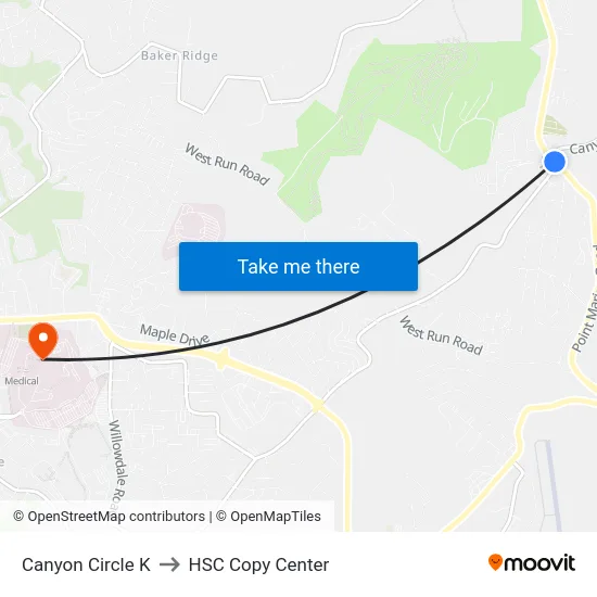 Canyon Circle K to HSC Copy Center map