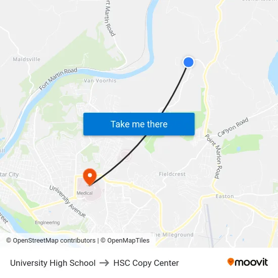 University High School to HSC Copy Center map