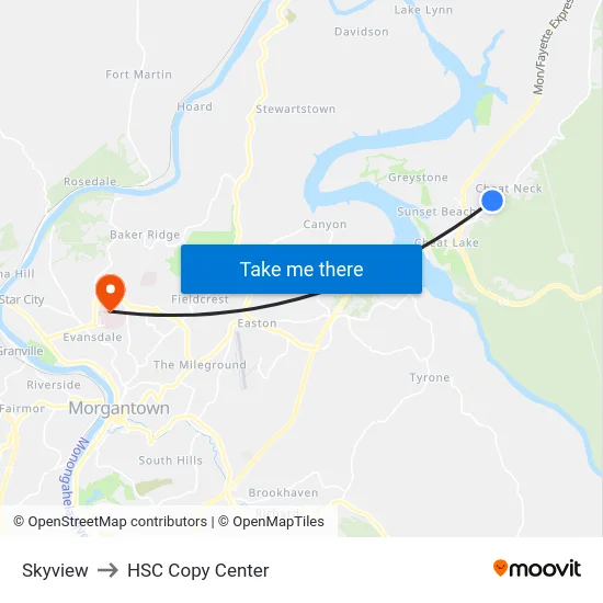 Skyview to HSC Copy Center map