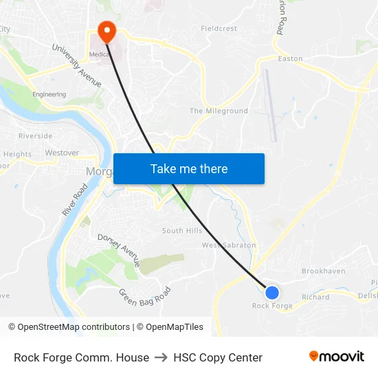Rock Forge Comm. House to HSC Copy Center map
