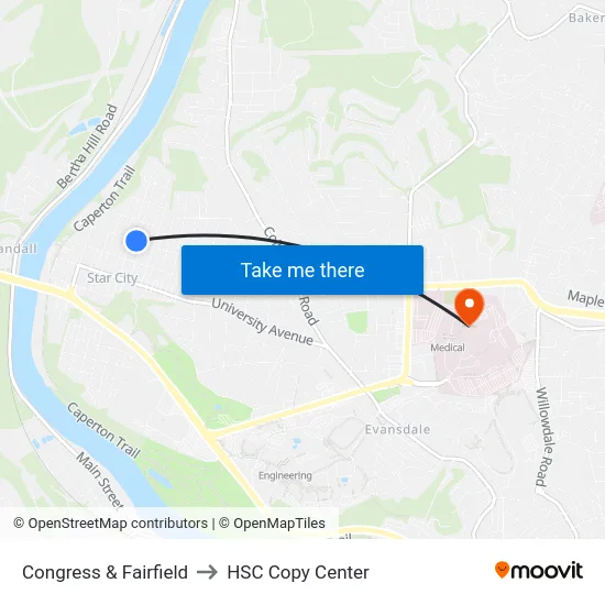 Congress & Fairfield to HSC Copy Center map