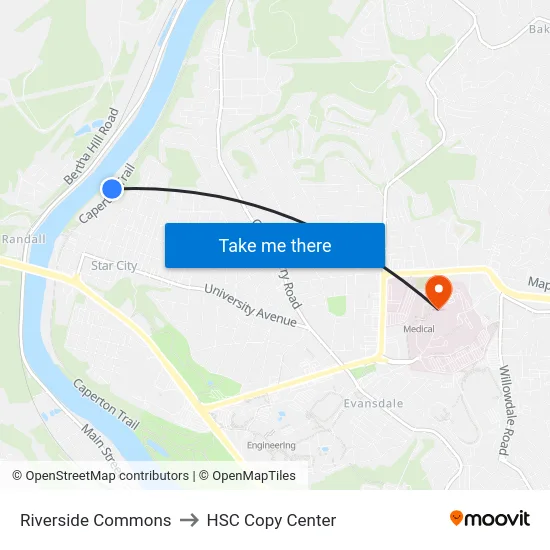 Riverside Commons to HSC Copy Center map