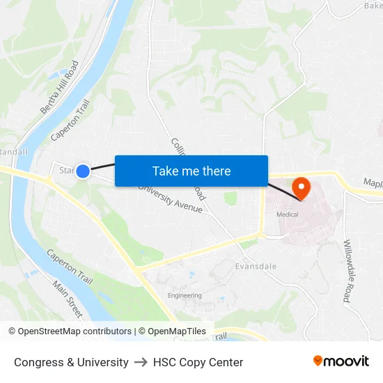 Congress & University to HSC Copy Center map
