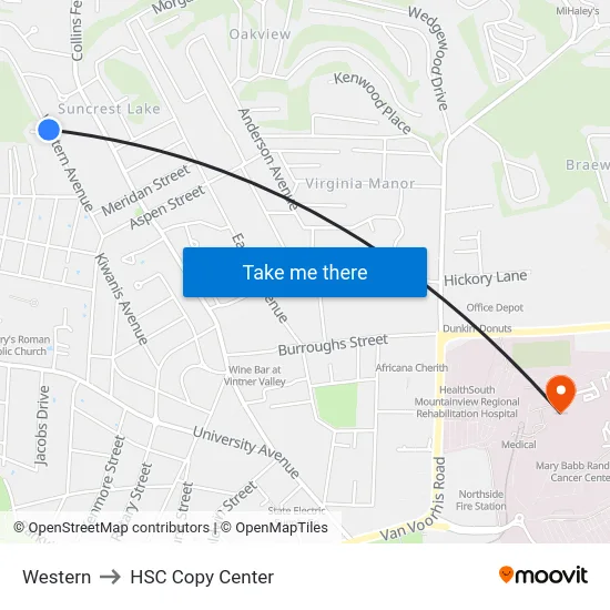 Western to HSC Copy Center map