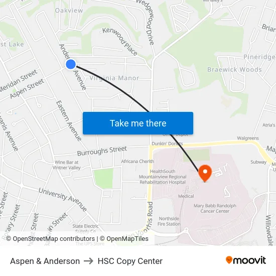 Aspen & Anderson to HSC Copy Center map