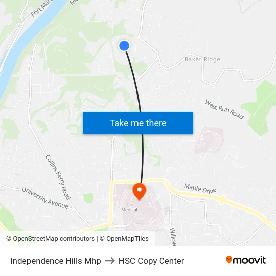 Independence Hills Mhp to HSC Copy Center map