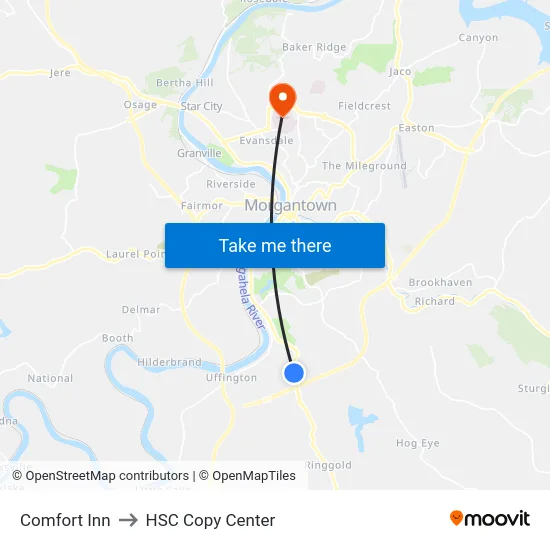 Comfort Inn to HSC Copy Center map