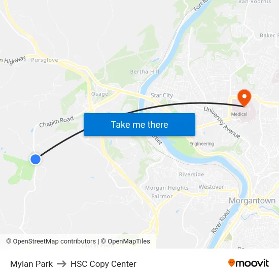 Mylan Park to HSC Copy Center map