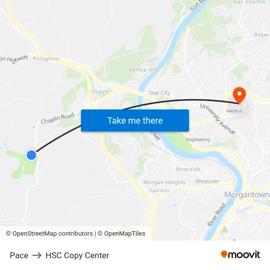 Pace to HSC Copy Center map
