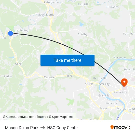 Mason Dixon Park to HSC Copy Center map