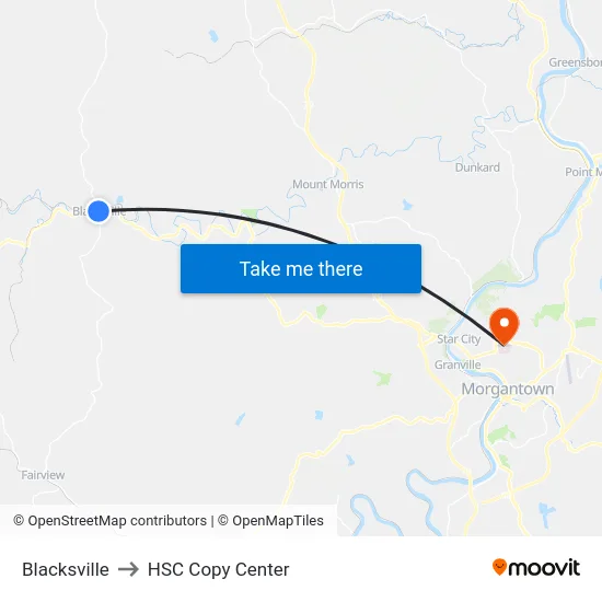 Blacksville to HSC Copy Center map