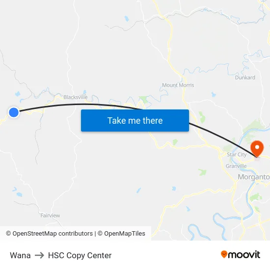 Wana to HSC Copy Center map