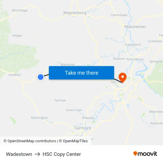 Wadestown to HSC Copy Center map
