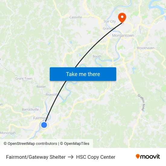 Fairmont/Gateway Shelter to HSC Copy Center map