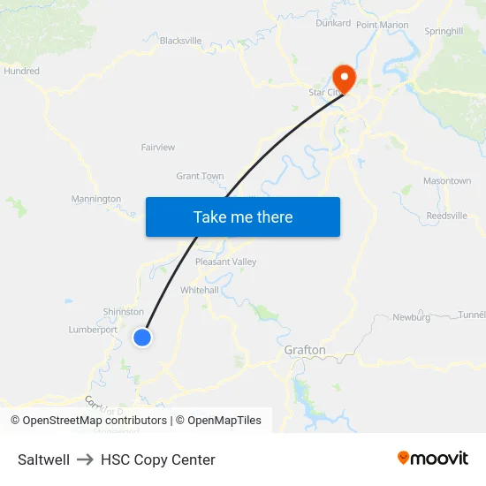 Saltwell to HSC Copy Center map