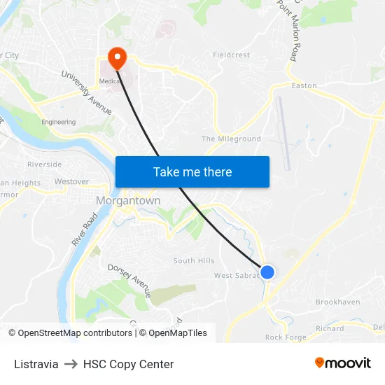 Listravia to HSC Copy Center map