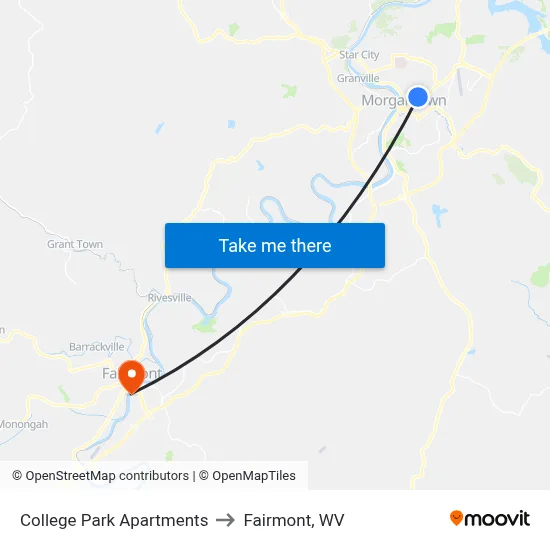 College Park Apartments to Fairmont, WV map