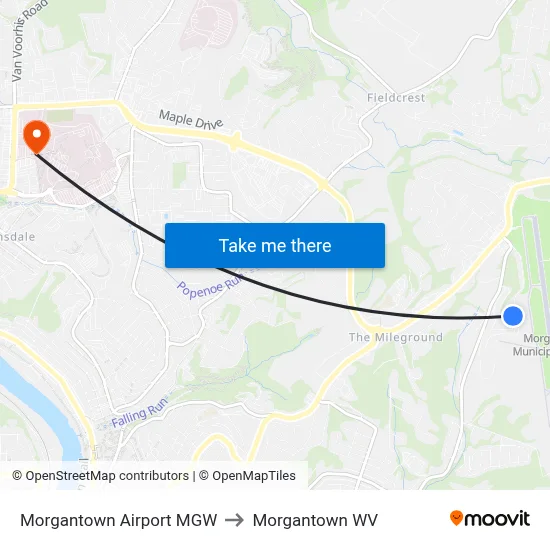 Morgantown Airport MGW to Morgantown WV map