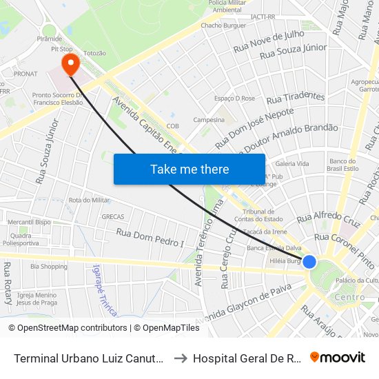 Terminal Urbano Luiz Canuto Chaves to Hospital Geral De Roraima map