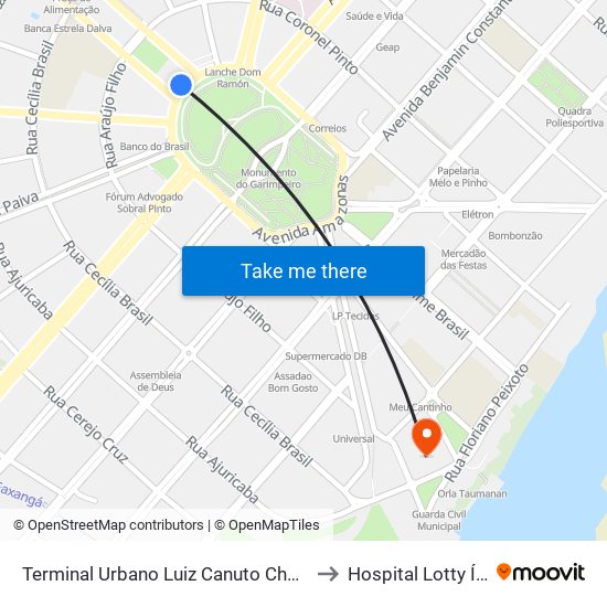 Terminal Urbano Luiz Canuto Chaves to Hospital Lotty Íris map