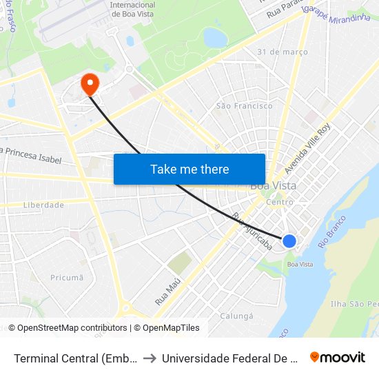 Terminal Central (Embarque) to Universidade Federal De Roraima map