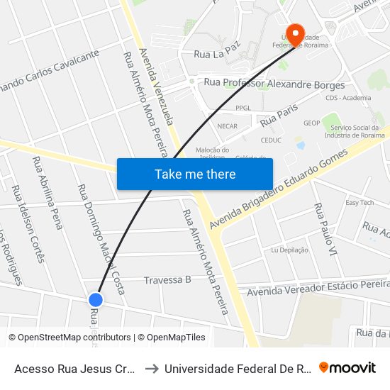 Acesso Rua Jesus Cruz C/B to Universidade Federal De Roraima map