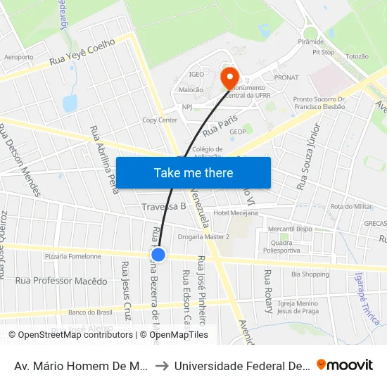 Av. Mário Homem De Melo, 2814 to Universidade Federal De Roraima map