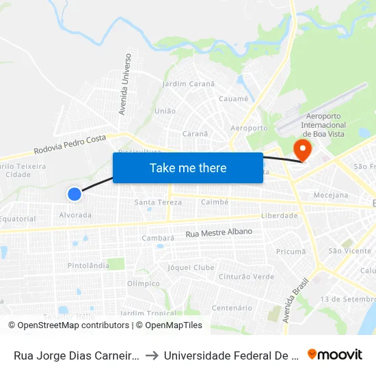 Rua Jorge Dias Carneiro, 1412 to Universidade Federal De Roraima map