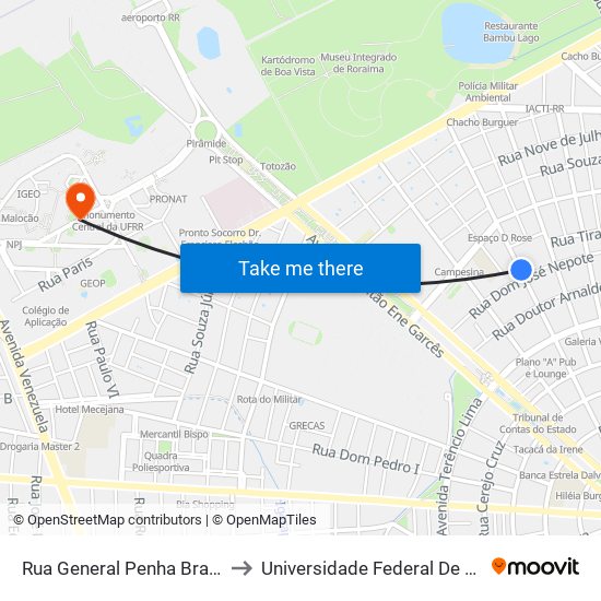 Rua General Penha Brasil, 952 to Universidade Federal De Roraima map