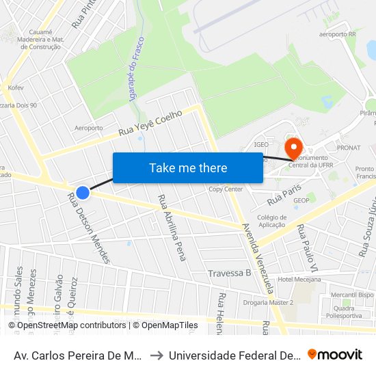 Av. Carlos Pereira De Melo, 1113 to Universidade Federal De Roraima map