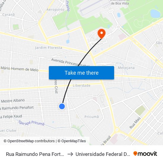 Rua Raimundo Pena Forte, 177-215 to Universidade Federal De Roraima map