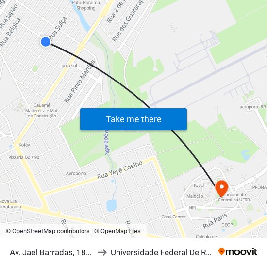 Av. Jael Barradas, 189-249 to Universidade Federal De Roraima map