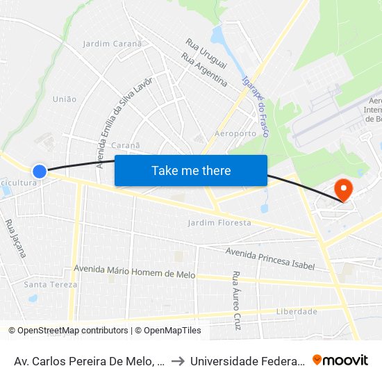 Av. Carlos Pereira De Melo, 3892-3964 C/B to Universidade Federal De Roraima map