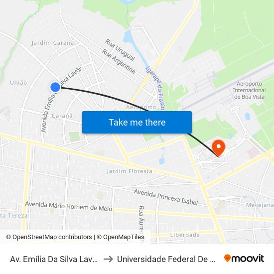 Av. Emília Da Silva Lavôr, 866 to Universidade Federal De Roraima map