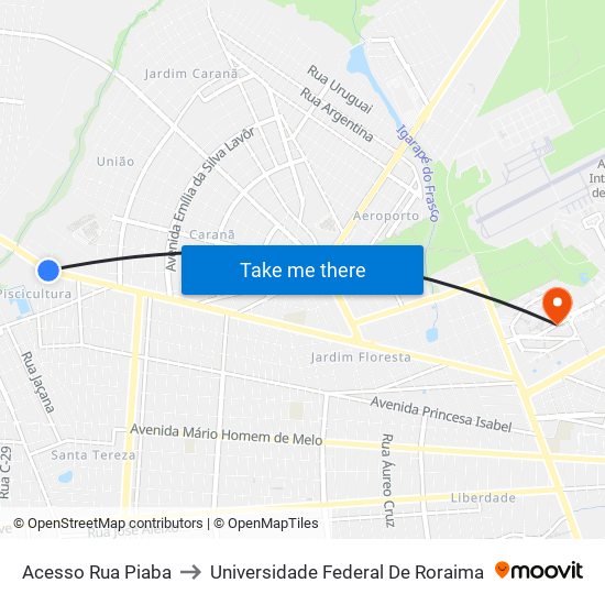 Acesso Rua Piaba to Universidade Federal De Roraima map