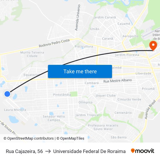 Rua Cajazeira, 56 to Universidade Federal De Roraima map
