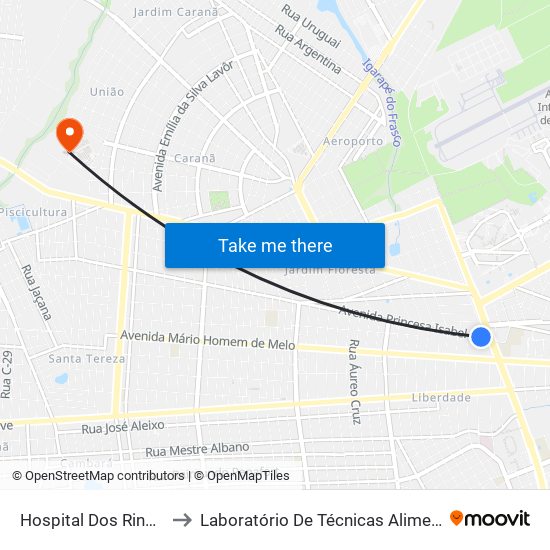 Hospital Dos Rins C/B to Laboratório De Técnicas Alimentares map