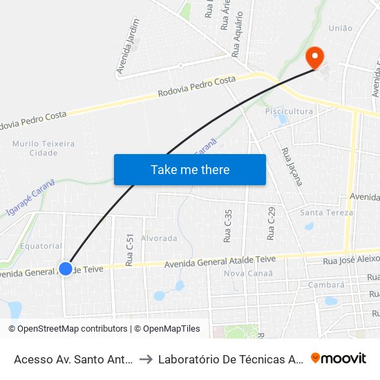 Acesso Av. Santo Antônio C/B to Laboratório De Técnicas Alimentares map