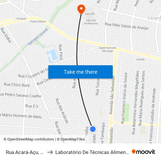 Rua Acará-Açu, 398 to Laboratório De Técnicas Alimentares map