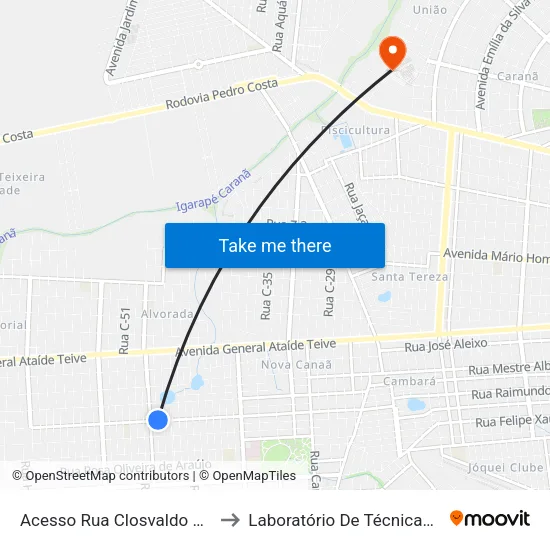 Acesso Rua Closvaldo Paes Carolino to Laboratório De Técnicas Alimentares map