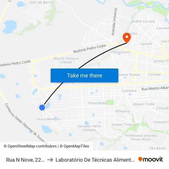 Rua N Nove, 2253 to Laboratório De Técnicas Alimentares map