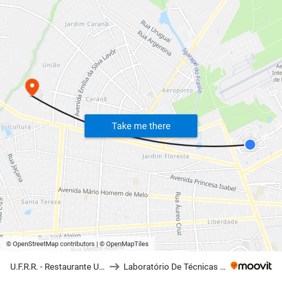 U.F.R.R. - Restaurante Universitário to Laboratório De Técnicas Alimentares map