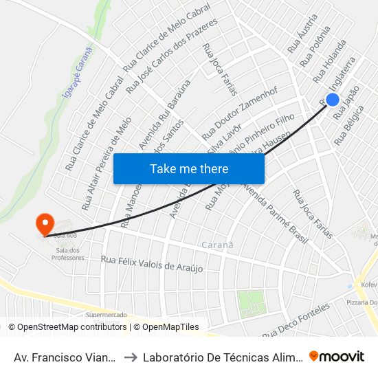 Av. Francisco Viana, 570 to Laboratório De Técnicas Alimentares map