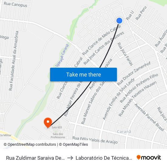 Rua Zuldimar Saraiva De Pinho, 1-145 to Laboratório De Técnicas Alimentares map