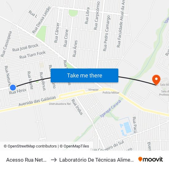 Acesso Rua Neturno to Laboratório De Técnicas Alimentares map