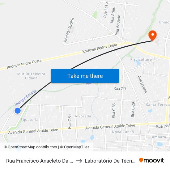 Rua Francisco Anacleto Da Silva, 3830-4096 B/C to Laboratório De Técnicas Alimentares map