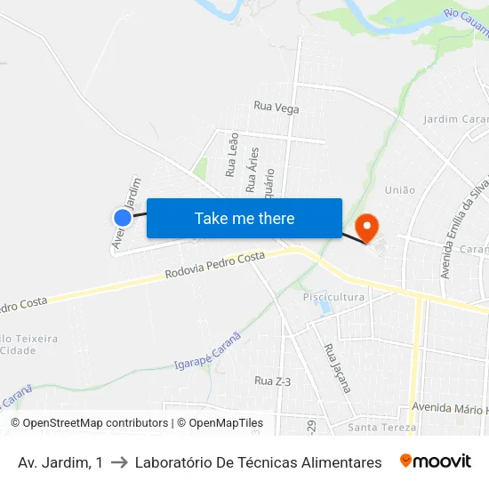 Av. Jardim, 1 to Laboratório De Técnicas Alimentares map