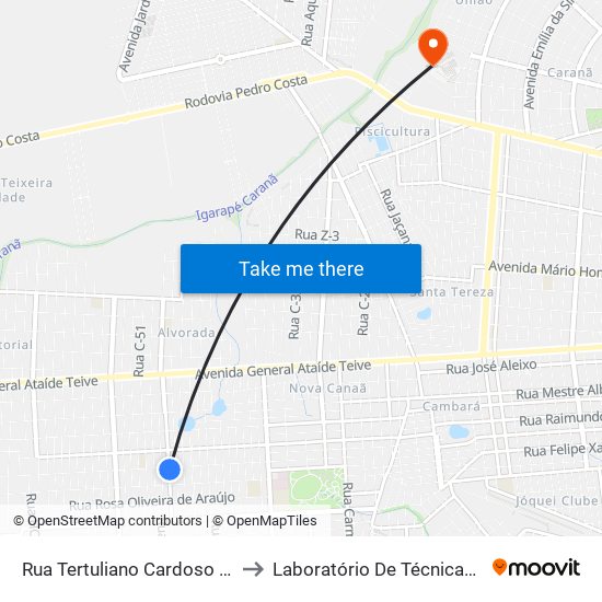 Rua Tertuliano Cardoso Ramos, 1674 to Laboratório De Técnicas Alimentares map