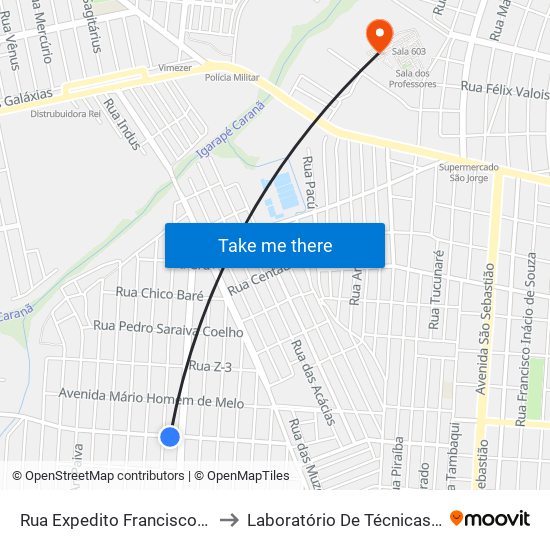 Rua Expedito Francisco Da Silva 561 to Laboratório De Técnicas Alimentares map