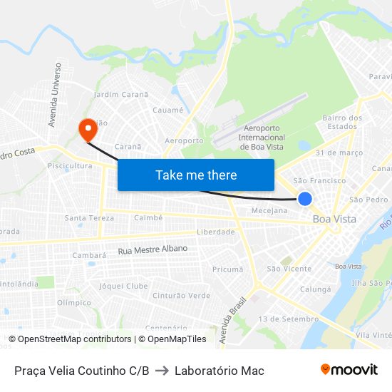 Praça Velia Coutinho C/B to Laboratório Mac map